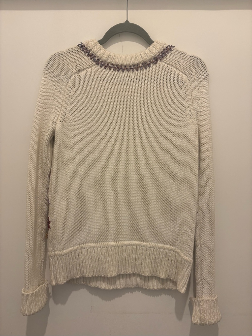 Adam Lippes Cream Crewneck Sweater with Multicolor Floral Embroidery - Picture 3 of 3